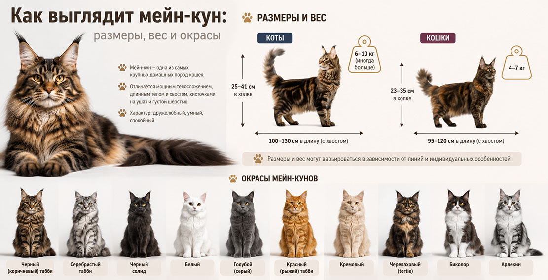 Как выглядит мейн-кун: размеры, вес и окрасы